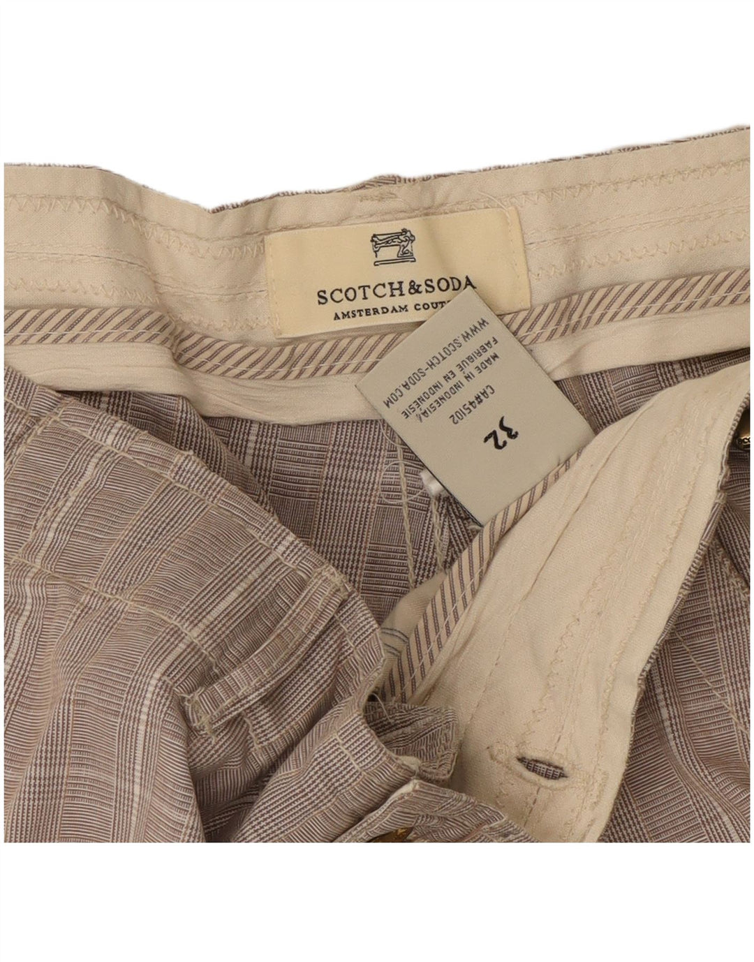 Scotch & Soda Short Cargo W32 Homme Gris Moyen à Carreaux en Coton