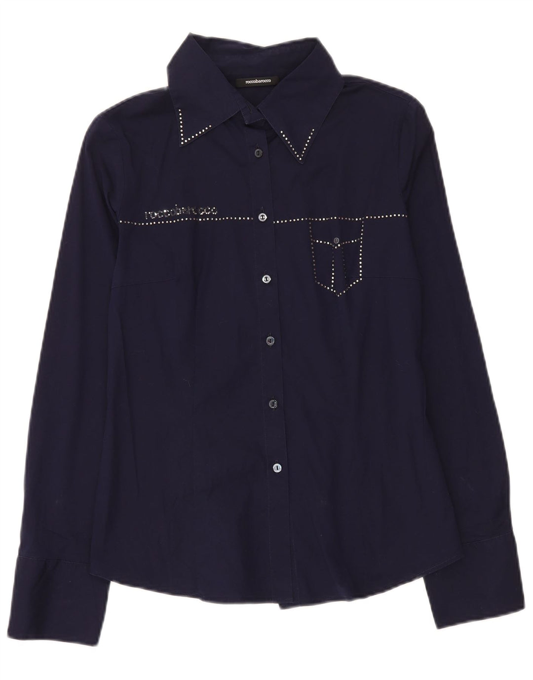 Roccobarocco Chemise Graphique Femme Blouse IT 44 Bleu Marine Moyen Coton