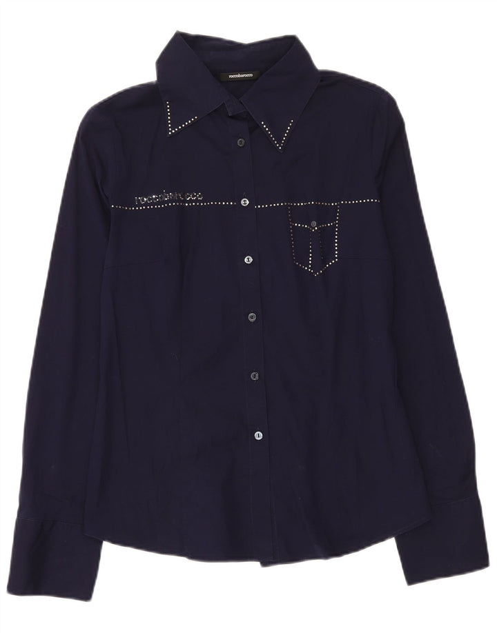 Roccobarocco Chemise Graphique Femme Blouse IT 44 Bleu Marine Moyen Coton