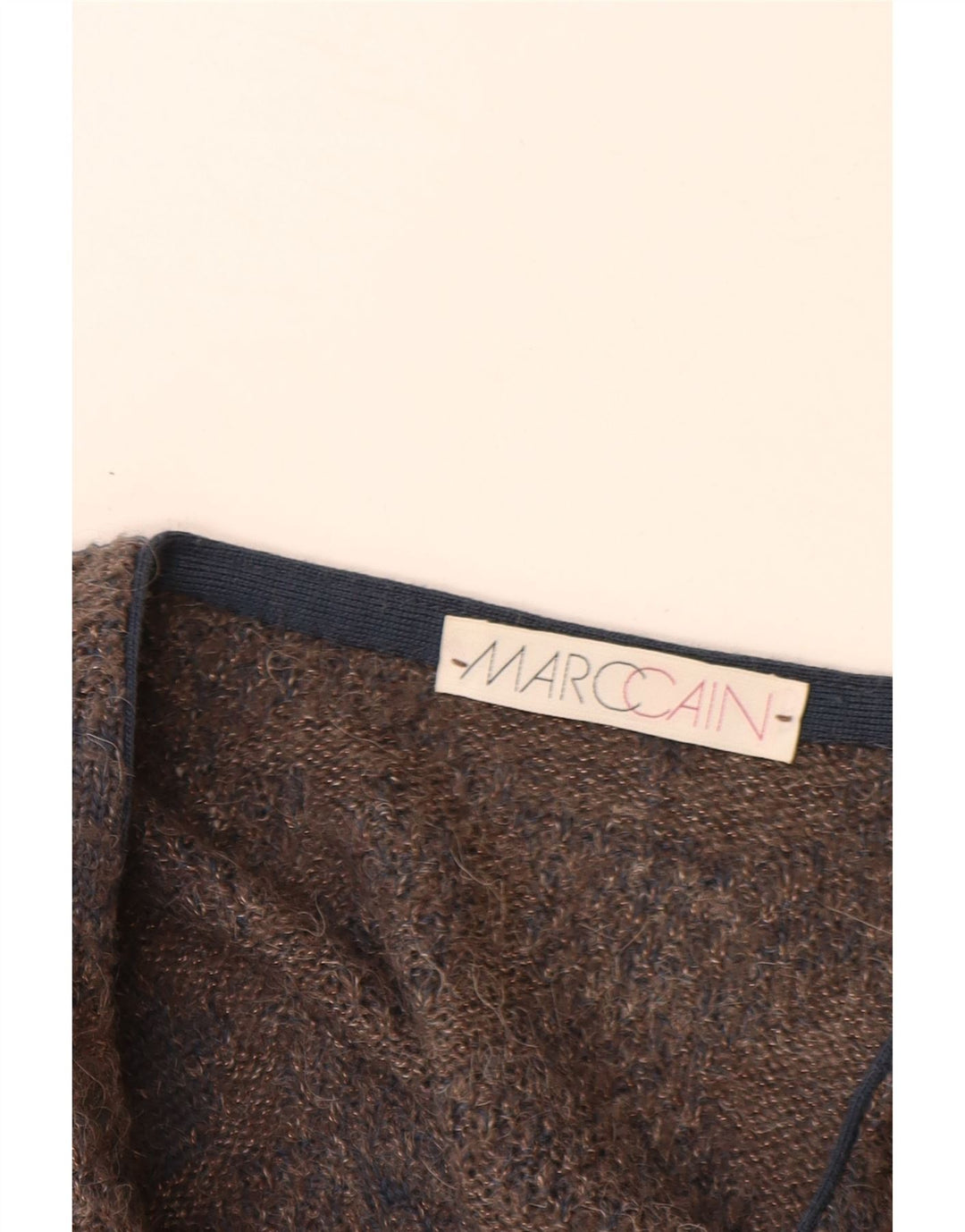 MARCCAIN Pull Col V Homme XL Marron Géométrique Laine