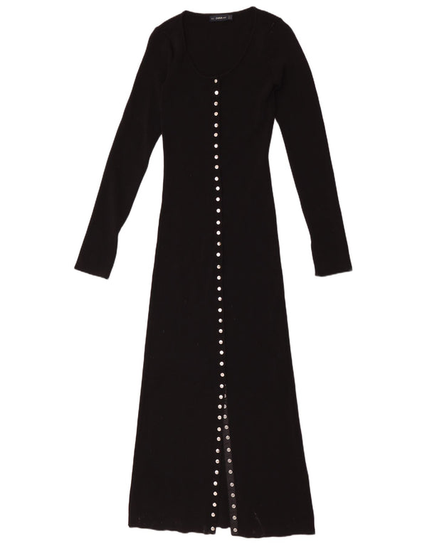Zara Robe longue à manches longues pour femme UK 12 Noir moyen