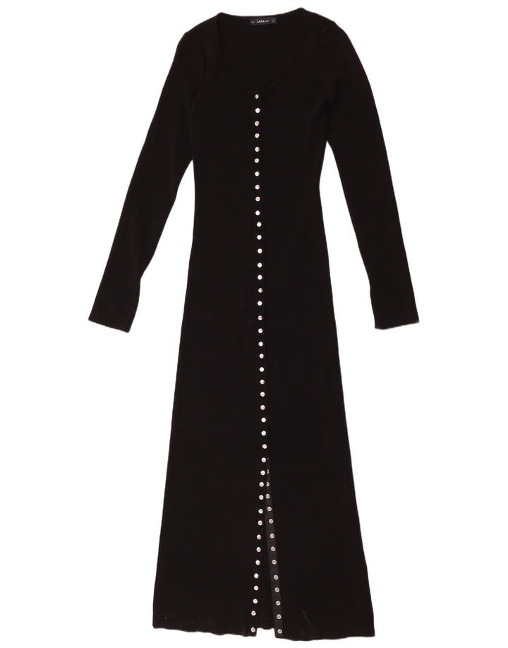 Zara Robe longue à manches longues pour femme UK 12 Noir moyen