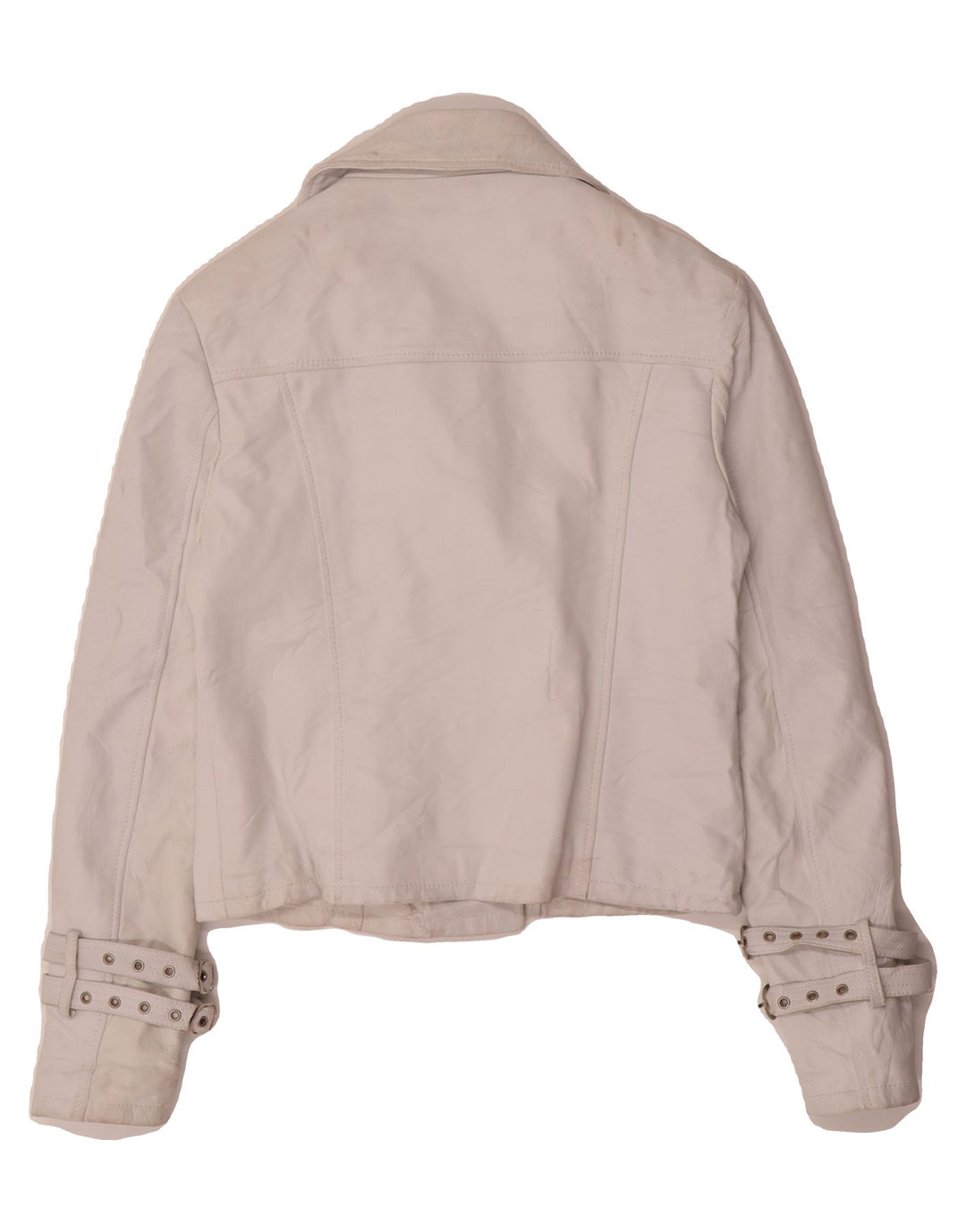 VINTAGE Womens Leather Biker Jacket UK 14 Medium White Leather Vintage Vintage and Second-Hand Vintage from Messina Hembry 