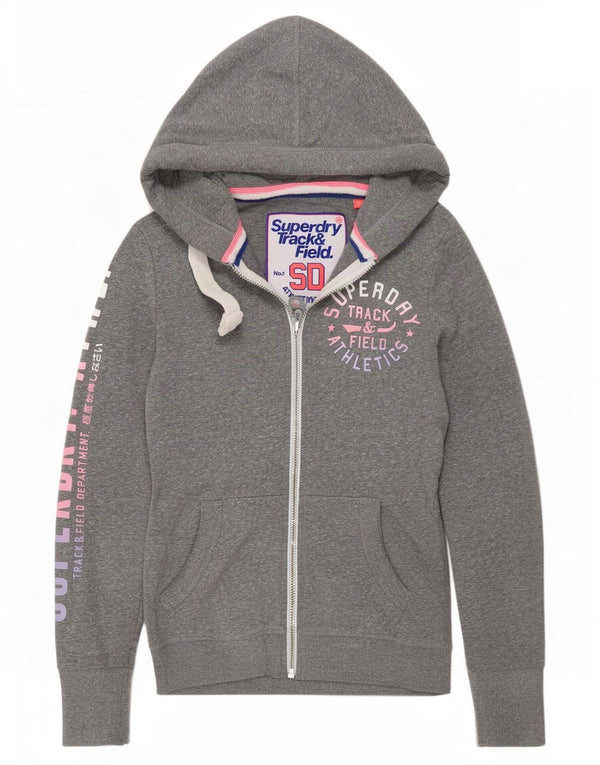 Superdry Pull à capuche zippé graphique pour femme UK 10 petit gris moucheté