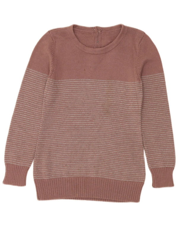 vintage Womens Crew Neck Jumper Pull UK 10 Petit Rose Rayé