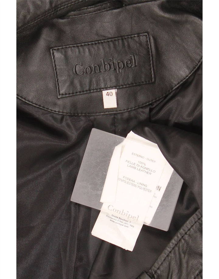 Conbipel Blouson Motard En Cuir Femme IT 40 Petit Cuir Noir