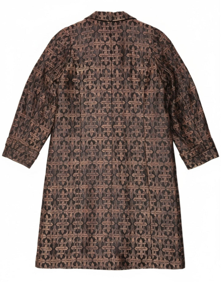 vintage Femme Double Breasted Coat UK 14 Moyen Brun Géométrique