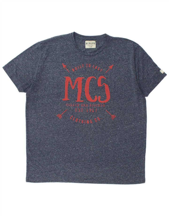 Marlboro Classics T-Shirt Graphique Homme Top 2XL Bleu Marine Moucheté Polyester