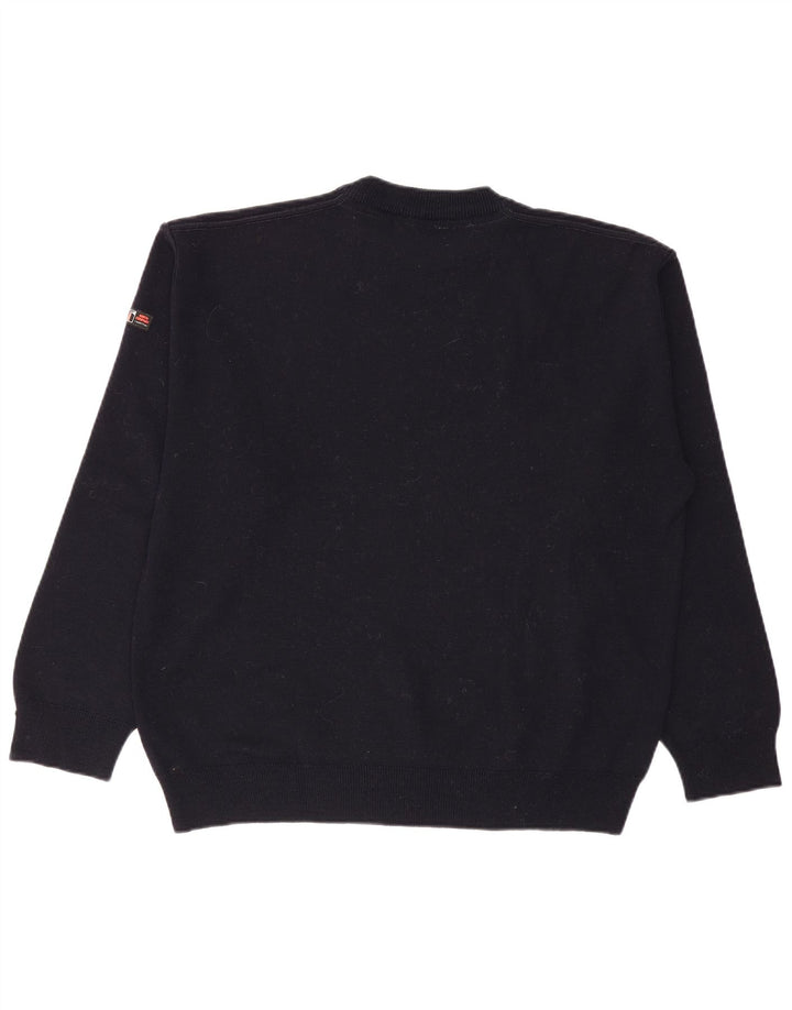 VINTAGE Homme Crew Neck Jumper Pull Grand Bleu Marine Coton