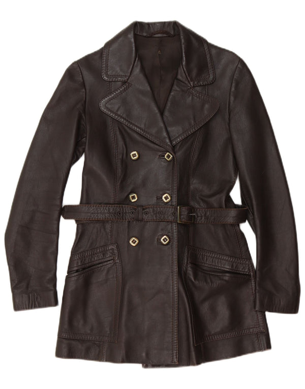manteau en cuir femme vintage UK 6 XS Marron