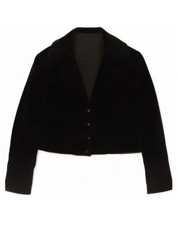 vintage Femme Velours Boléro Veste UK 14 Moyen Noir