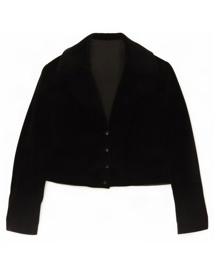 vintage Femme Velours Boléro Veste UK 14 Moyen Noir