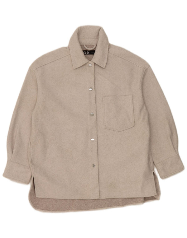 Zara Chemise surdimensionnée en flanelle pour femme UK 10 Petit Gris Polyester