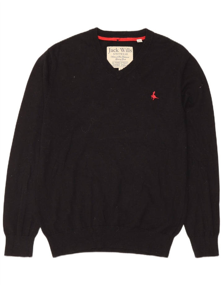Jack Wills Pull col V pour homme en coton noir Taille L
