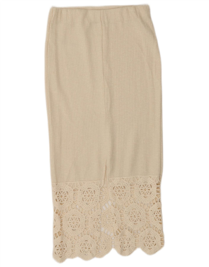 Zara Femme Jupe Midi Taille Haute Petit W26 Polyester Blanc Cassé
