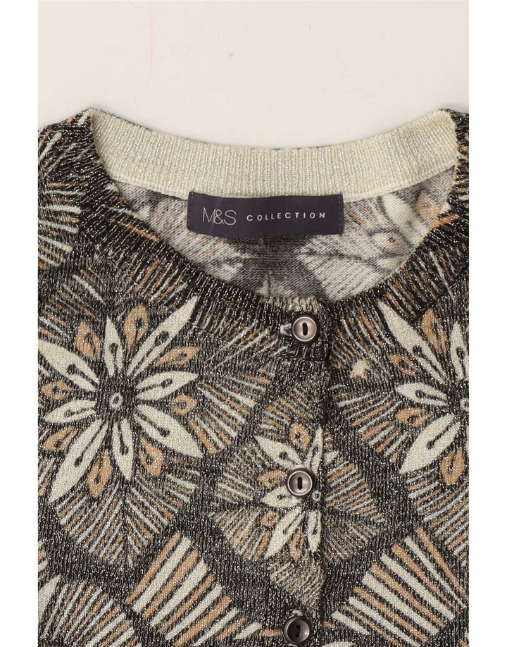 Marks & Spencer Pull Cardigan pour Femme UK 14 Gris Moyen Floral Classique