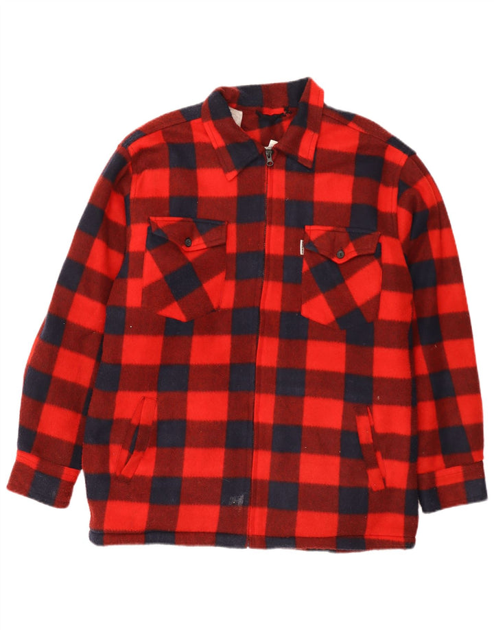 vintage Mens Fleece Bûcheron Chemise Grand Rouge Vichy Polyester