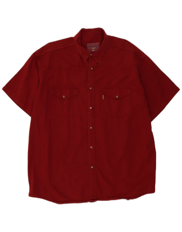vintage Mens Short Sleeve Denim Shirt XL Bourgogne Coton