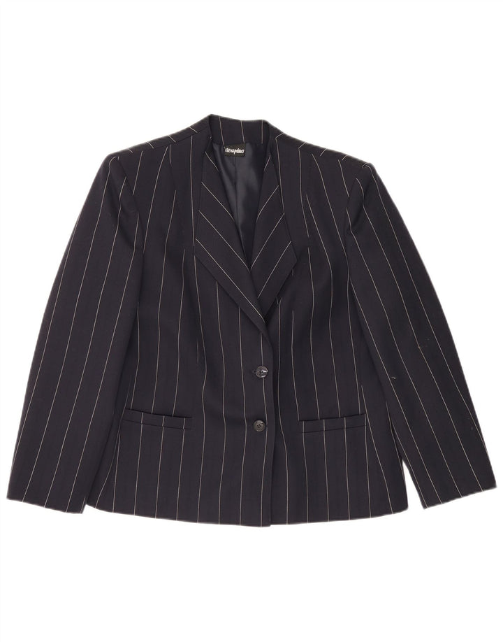 ELENA MIRO Veste Blazer 2 Boutons Femme UK 18 XL Laine Rayée Bleu Marine