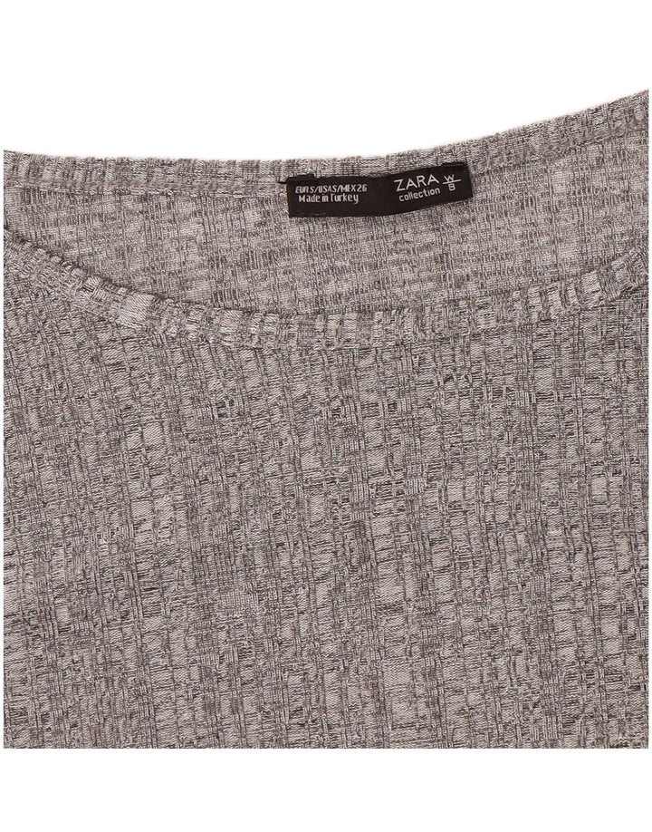 Zara Femme Top Manches Longues UK 10 Petit Gris Moucheté