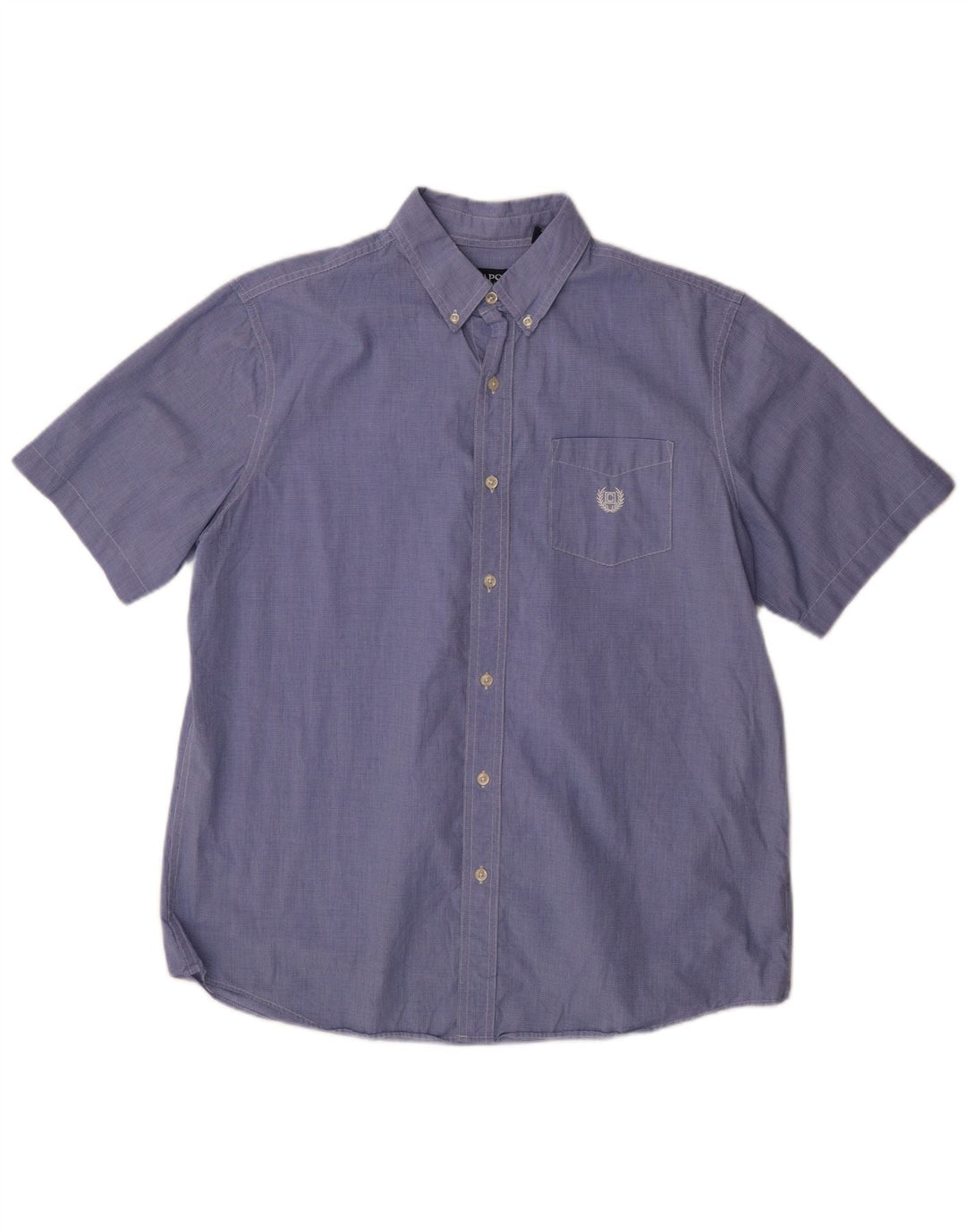 Chaps Chemise à Manches Courtes Homme Large Bleu Pied-de-Poule Coton