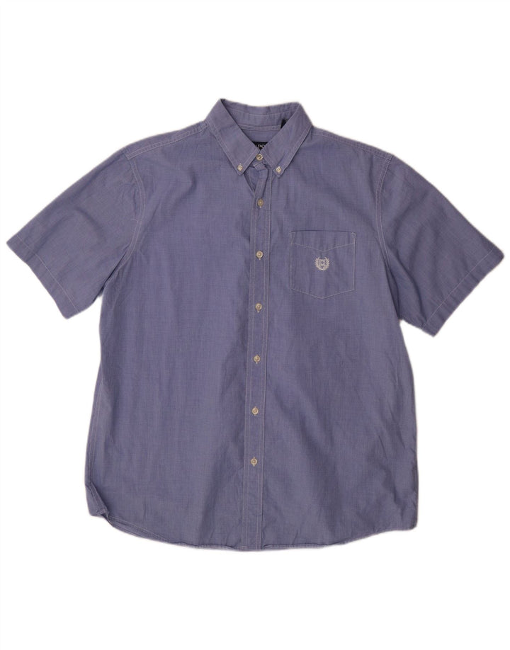 Chaps Chemise à Manches Courtes Homme Large Bleu Pied-de-Poule Coton