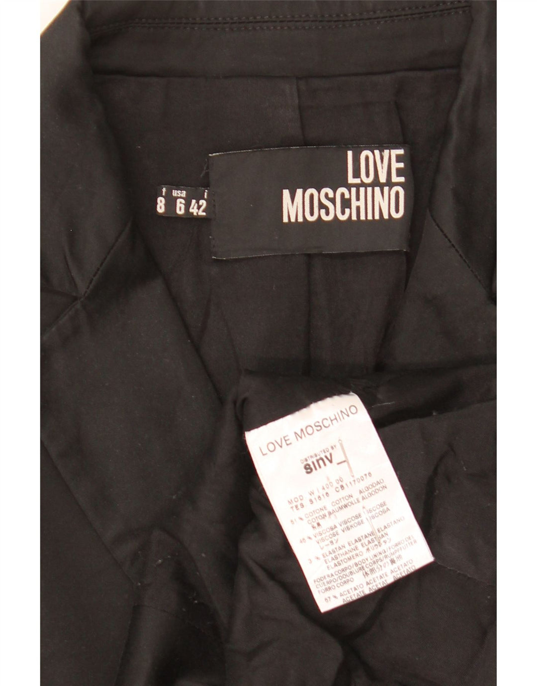 Moschino Veste blazer courte à 3 boutons pour femme IT 42 en coton noir moyen