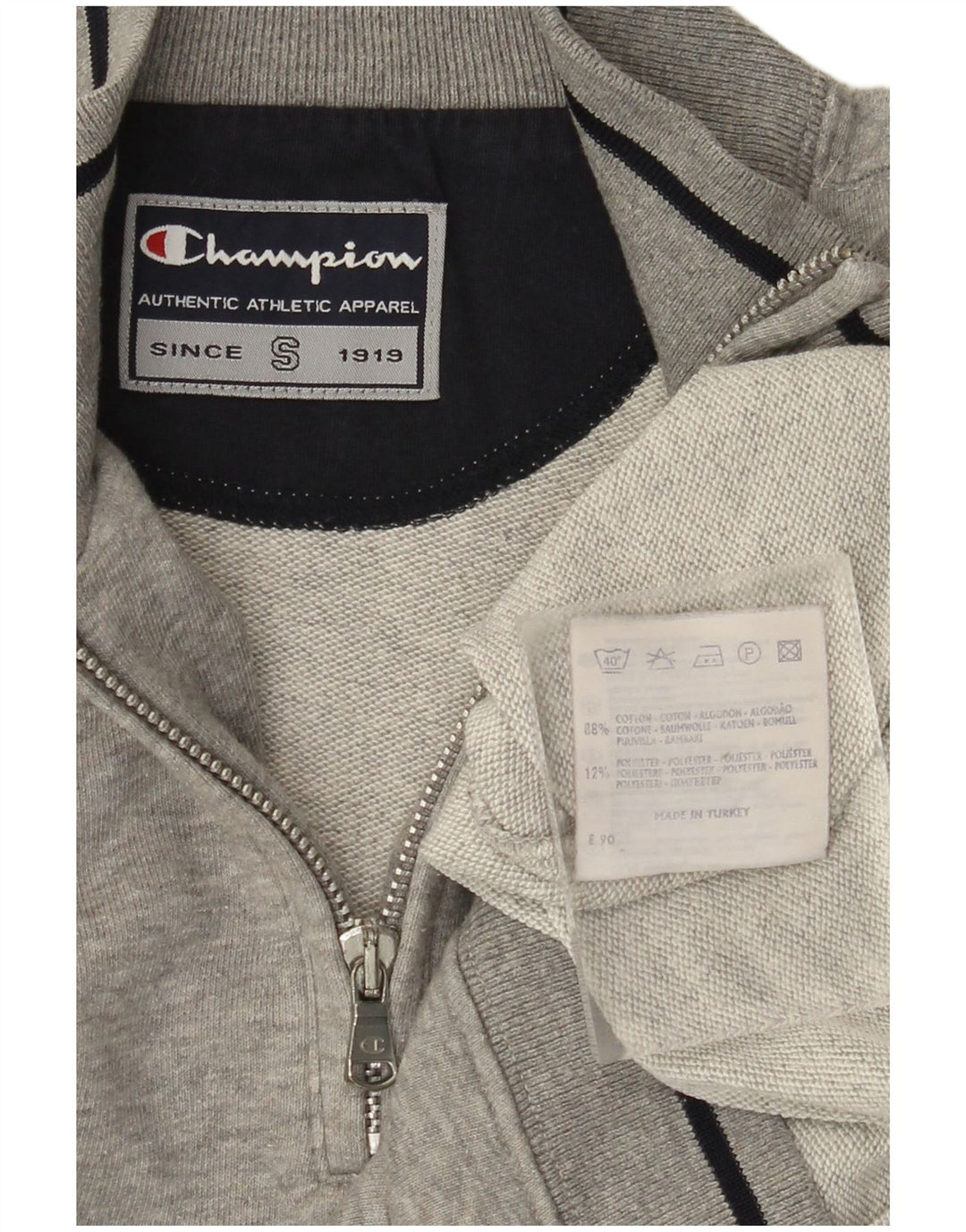 CHAMPION Sweat-shirt graphique à col zippé pour homme, petit, gris, coton