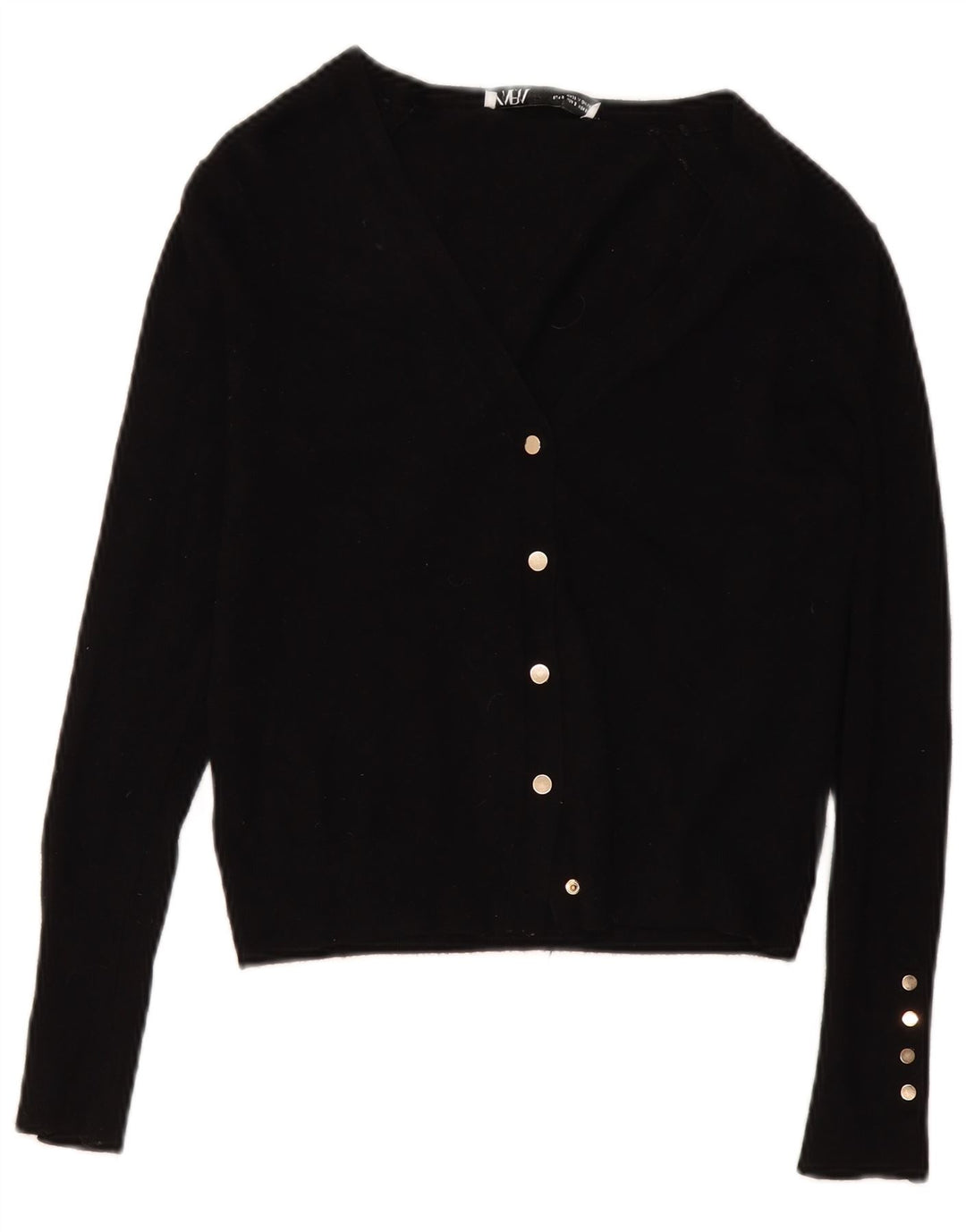Zara Cardigan Femme Pull UK 10 Petit Viscose Noir