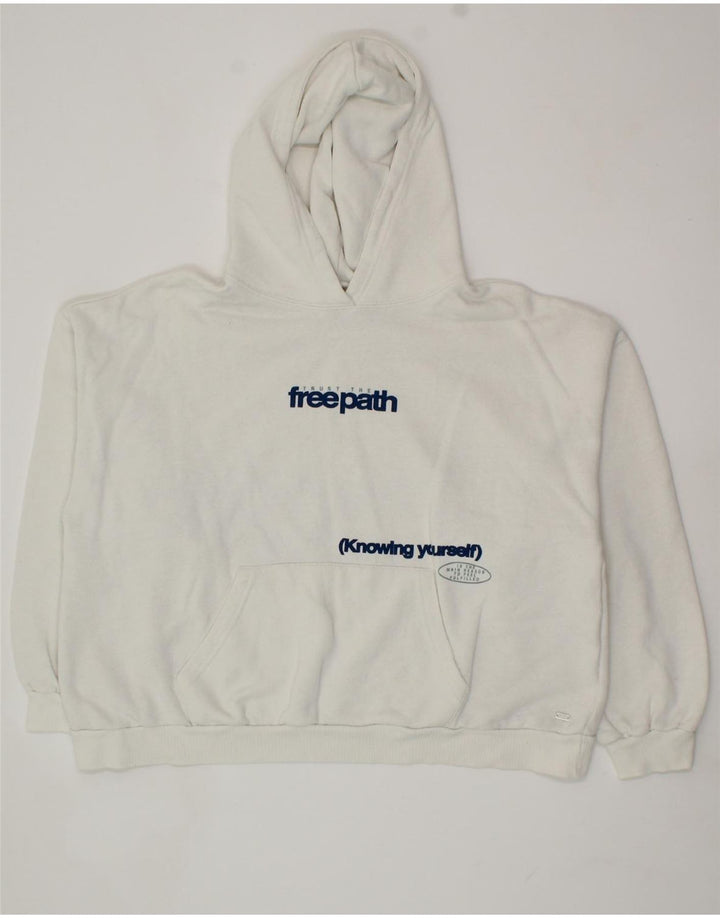 PULL & BEAR Womens Crop Oversized Graphic Hoodie Jumper UK 14 Medium White Vintage Pull & Bear and Second-Hand Pull & Bear from Messina Hembry 