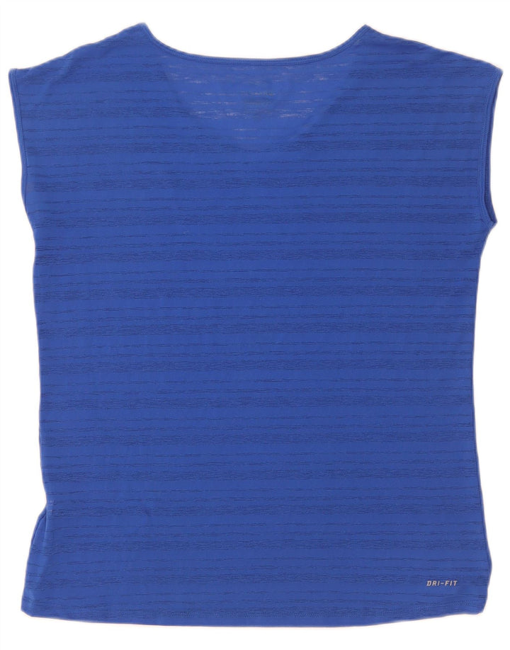 Nike Womens Dri Fit T-Shirt Top UK 14 Bleu Moyen Rayé