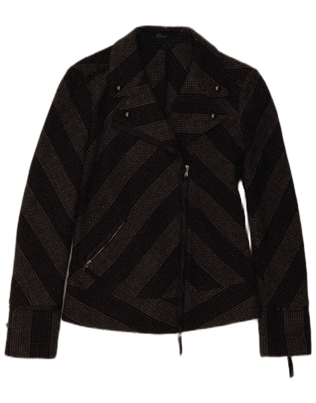 Benetton Veste Blazer Femme IT 44 Laine Rayée Gris Moyen