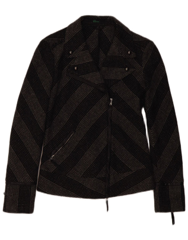 Benetton Veste Blazer Femme IT 44 Laine Rayée Gris Moyen