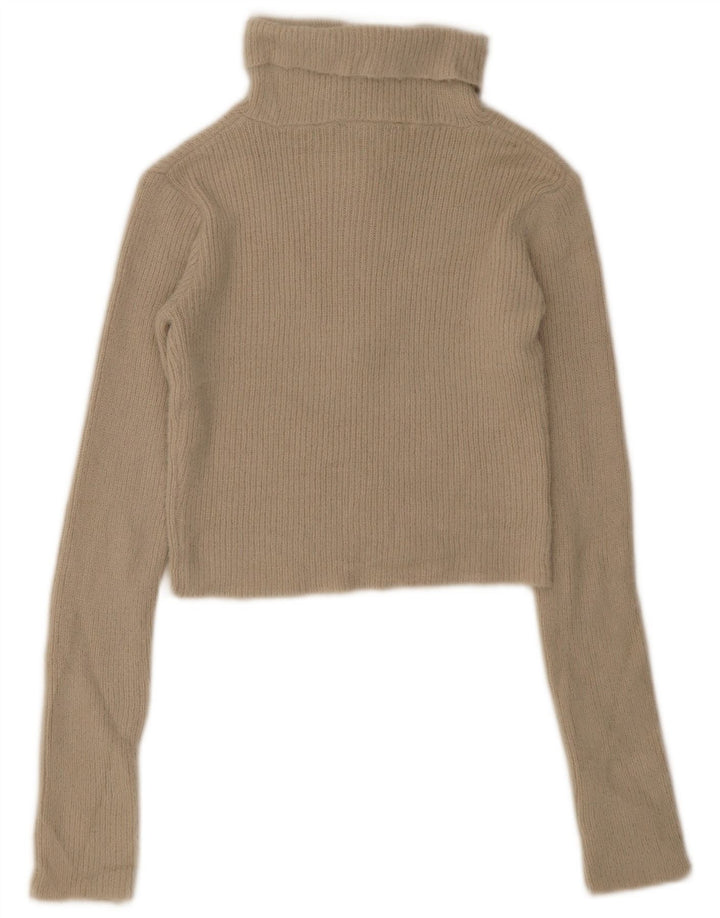 Zara Pull court à col zippé pour femme UK 12 Beige moyen