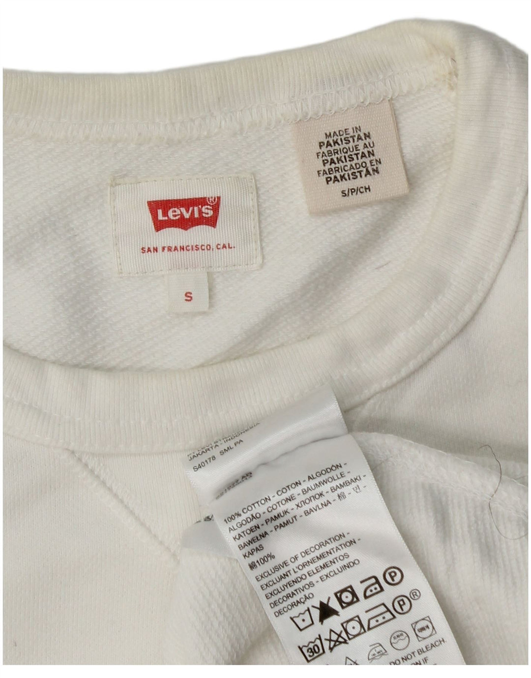 Levi's Sweatshirt Jumper Small Homme Blanc Coton