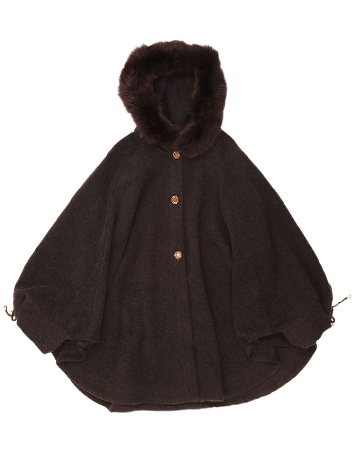 vintage Femme Cape à capuche Manteau Taille Unique Laine Grise