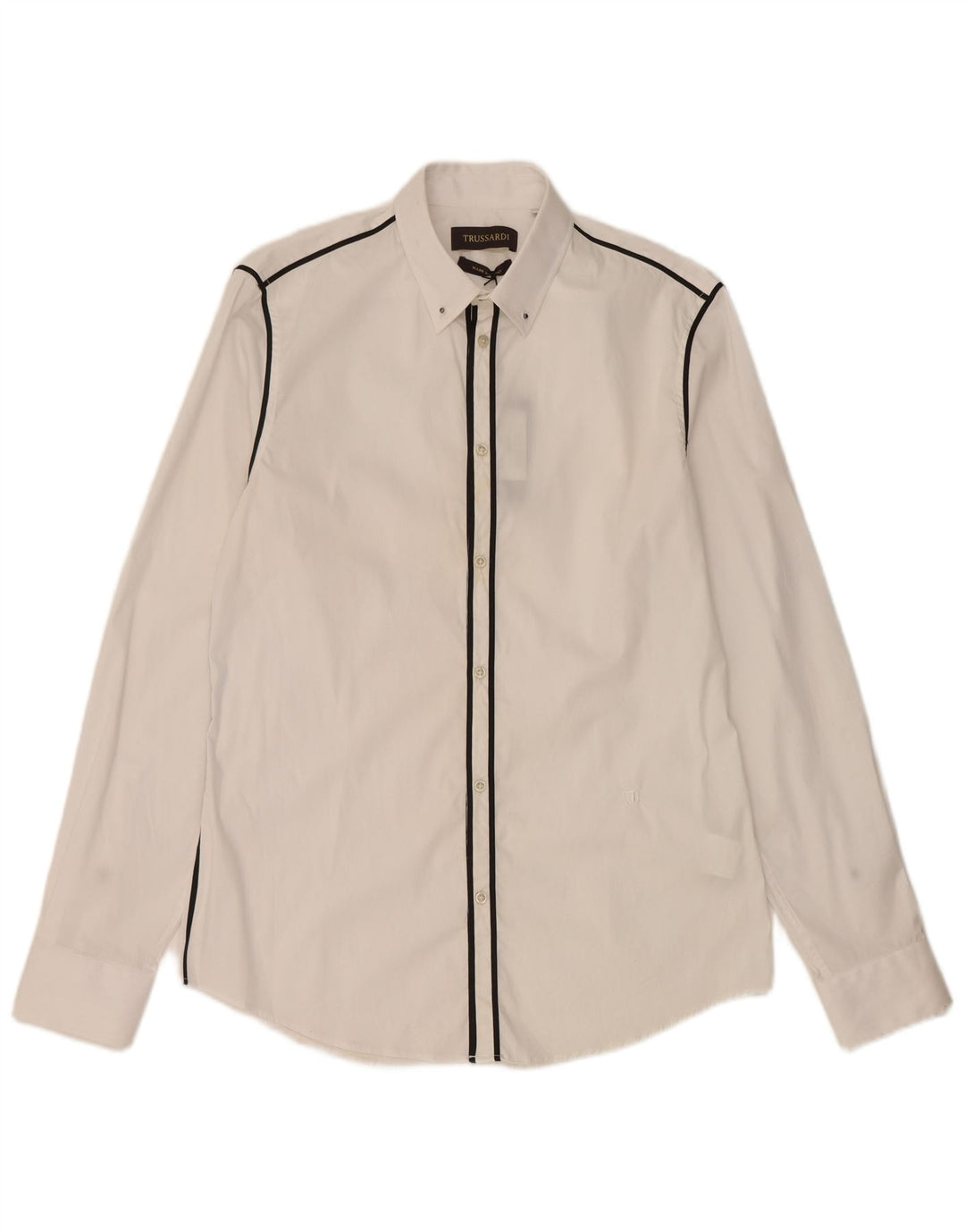 Trussardi Chemise Homme Taille 40 Moyen Blanc Rayé Coton