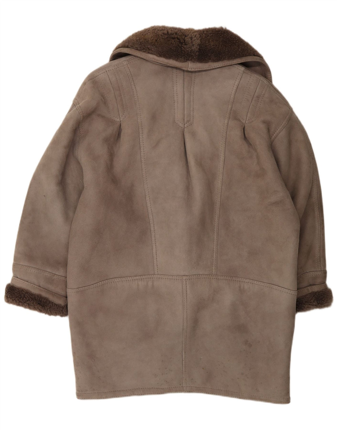 vintage Femme Manteau en peau de mouton surdimensionné IT 46 Grand Shearling Gris
