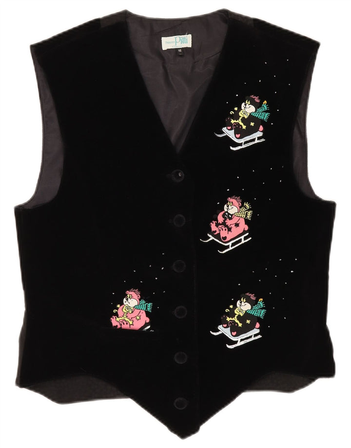 PITTI Gilet Graphique Femme EU 40 Lin Noir Moyen