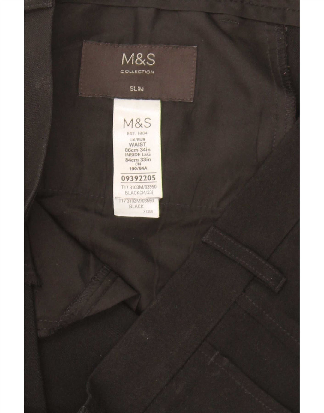 Marks & Spencer Pantalon Chino Slim Homme W34 L33 Noir Polyester