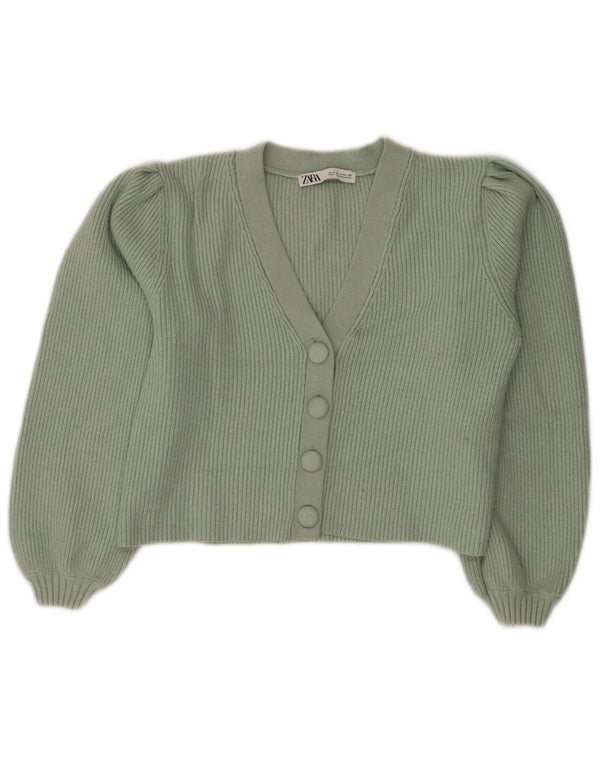 Zara Womens Crop Cardigan Sweater UK 10 Petite Viscose Verte