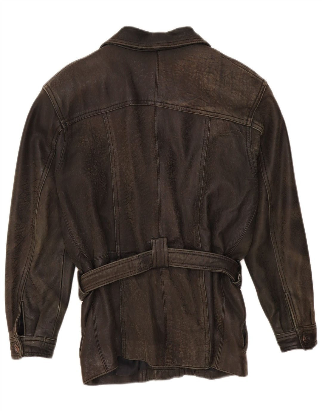 veste de motard surdimensionnée en cuir femme vintage UK 10 petit cuir brun