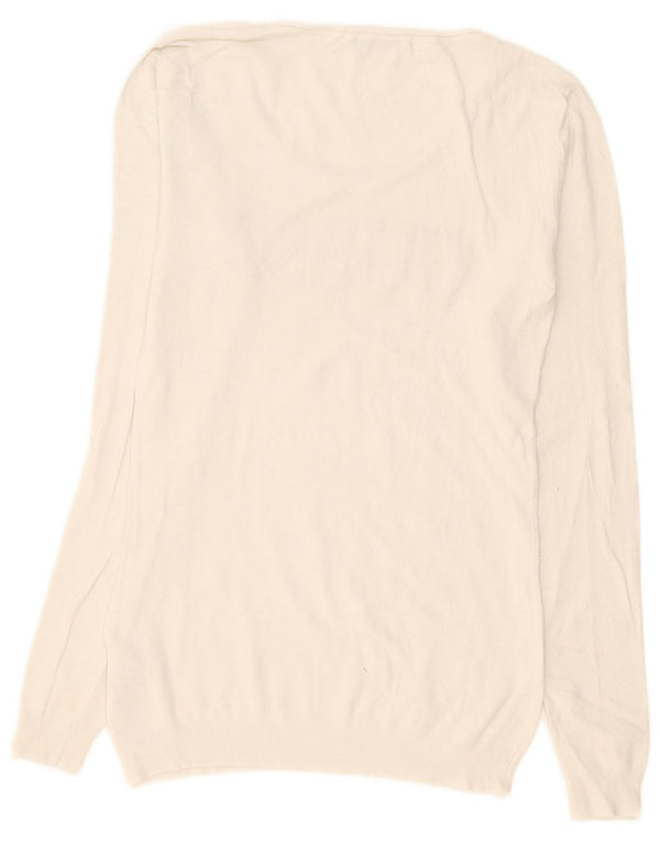 Guess Pull graphique à col bateau pour femme UK 14 Large Blanc Viscose