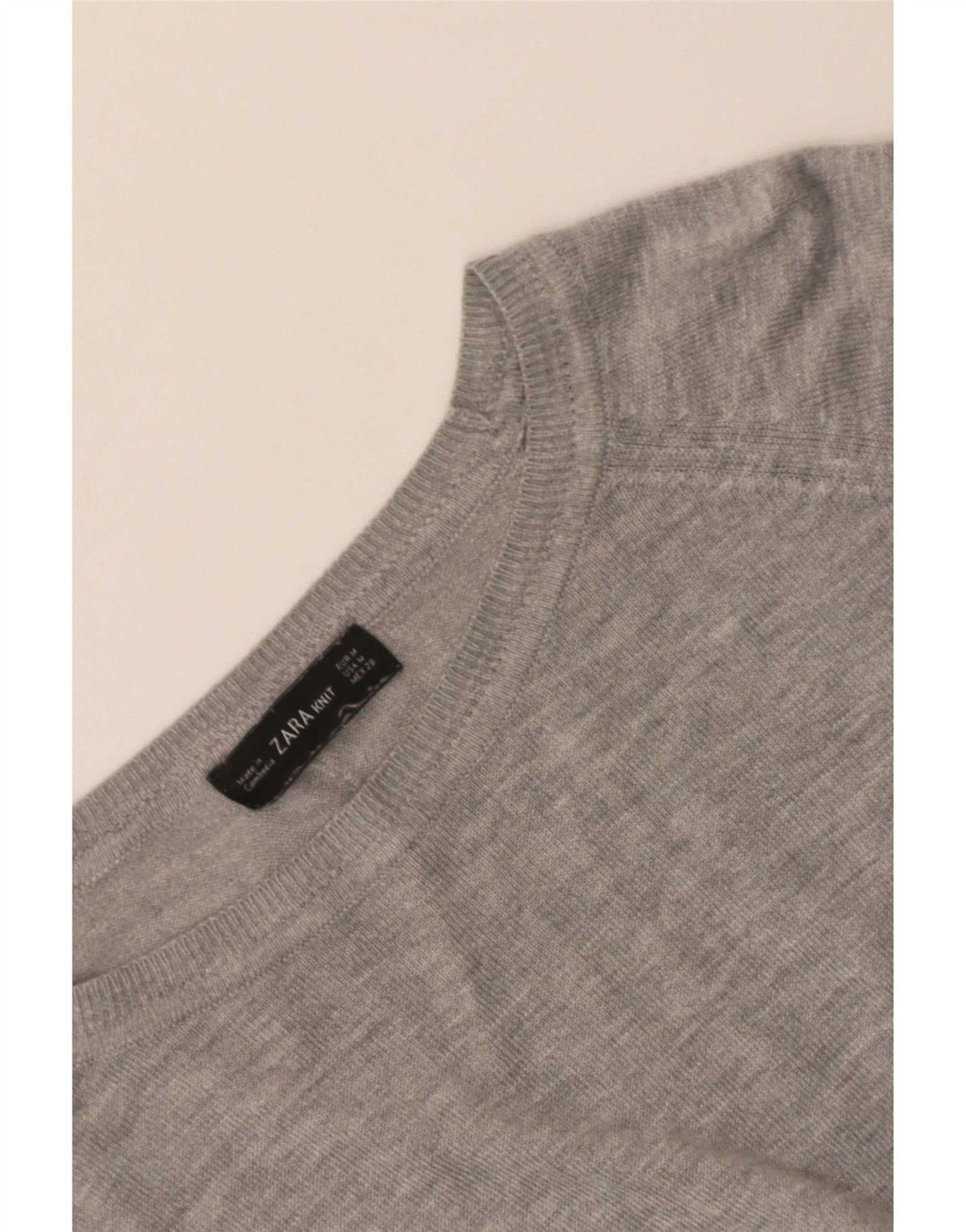 Zara Pull court à col bateau pour femme UK 14 Gris moyen