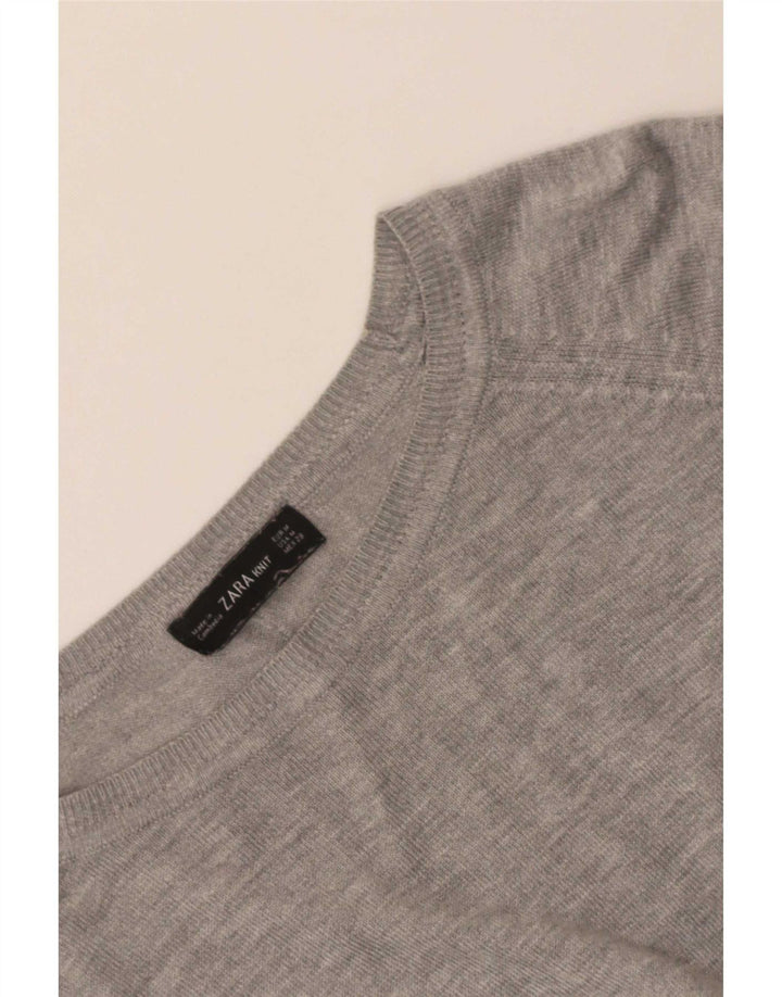 Zara Pull court à col bateau pour femme UK 14 Gris moyen