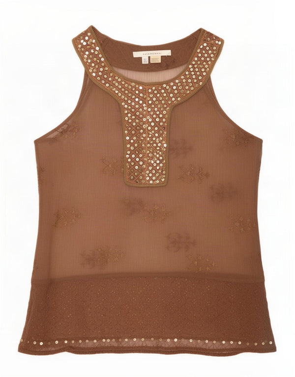 Zara Chemisier sans manches pour femme UK 14 Grande rayonne florale marron