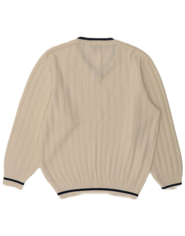 VINTAGE Pull col V pour homme UK 40/42 Polyacrylique blanc moyen