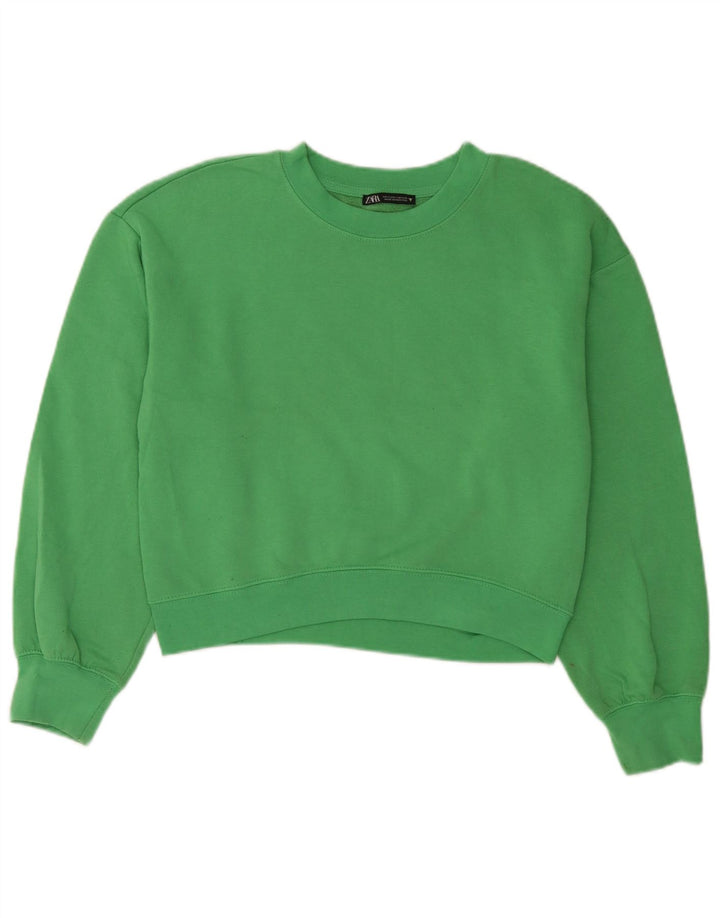 Zara Womens Crop Oversize Sweatshirt Jumper UK 10 Petit Vert Polyester
