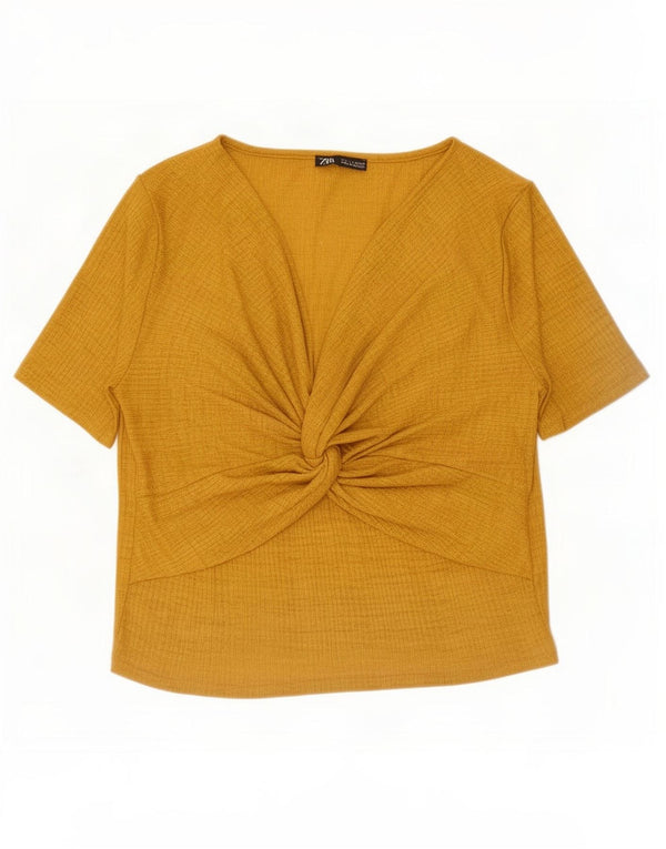 Zara Femme Chemisier Top UK 14 Large Jaune Polyester