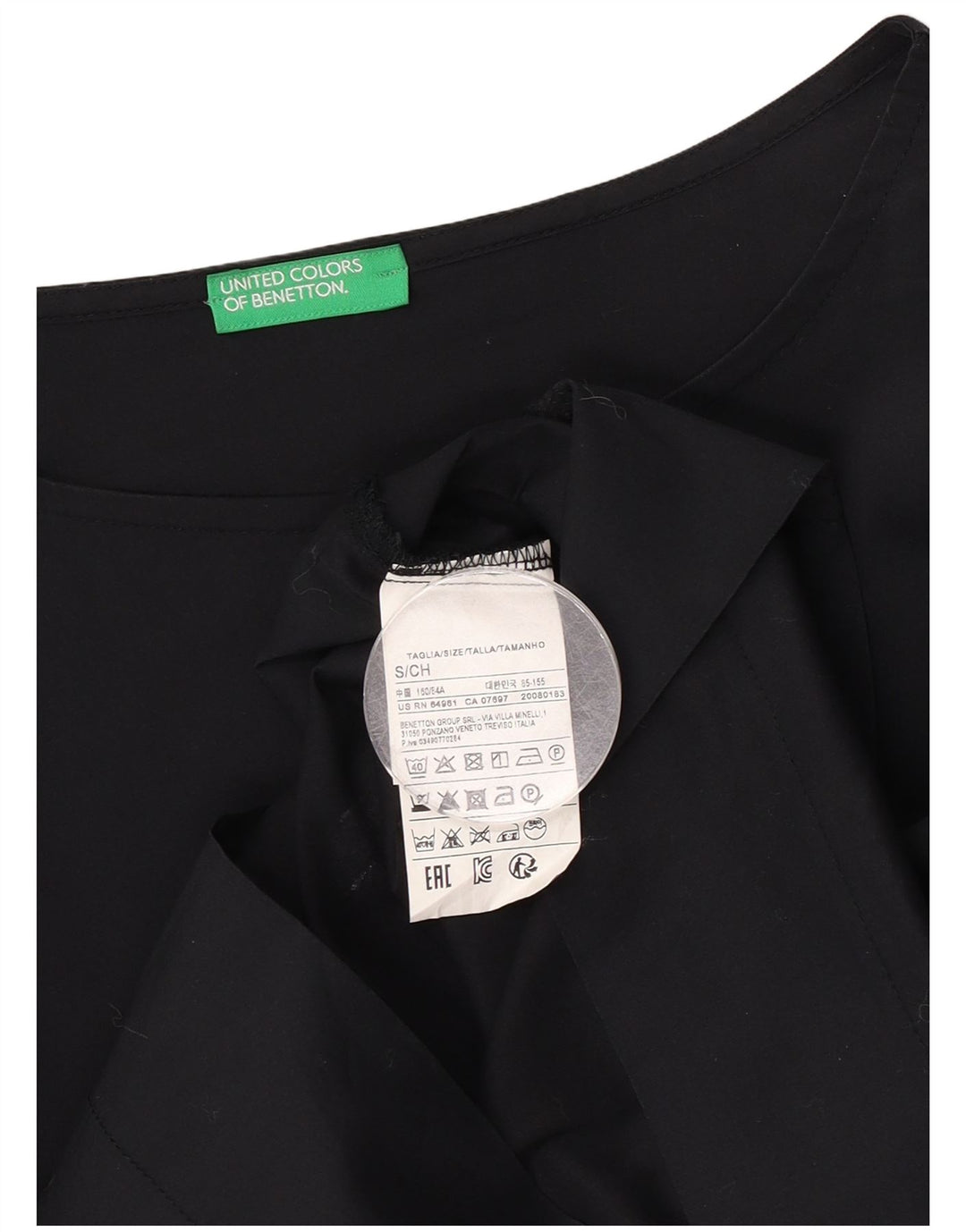 Benetton Haut Chemisier Oversize Femme UK 10 Petit Coton Noir